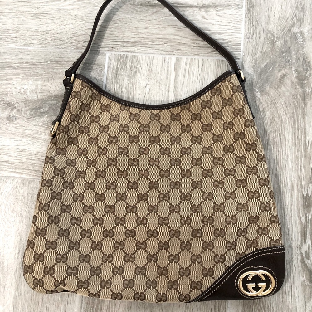 Britt Gg Canvas with Leather Trim Shoulder Bag